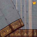 Gray with Maroon Pure Chettinad Cotton Saree without Blouse - Thenianantham