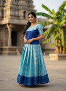 Blue With Sky Blue  Girls Branded Readymade Pattu Pavadai