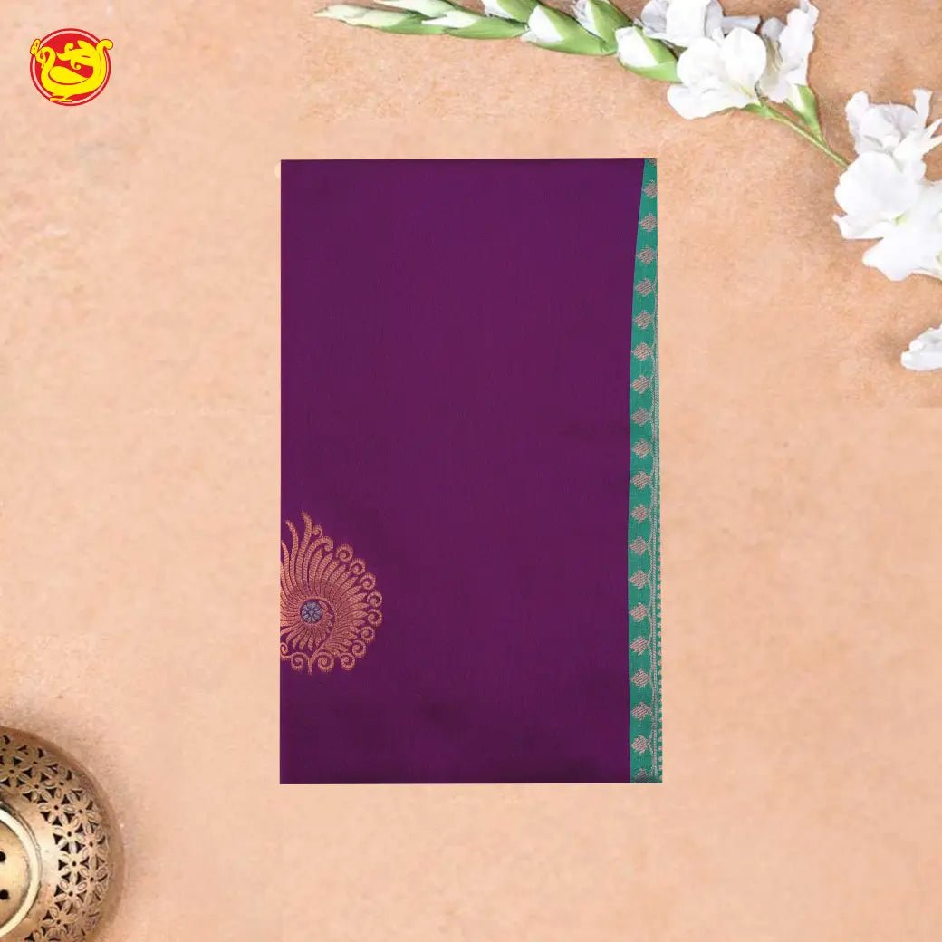 Dark Purple with Green Soft Silk Saree