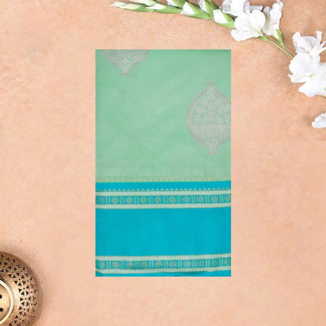 Pale Green with Blue  Soft Silk Saree