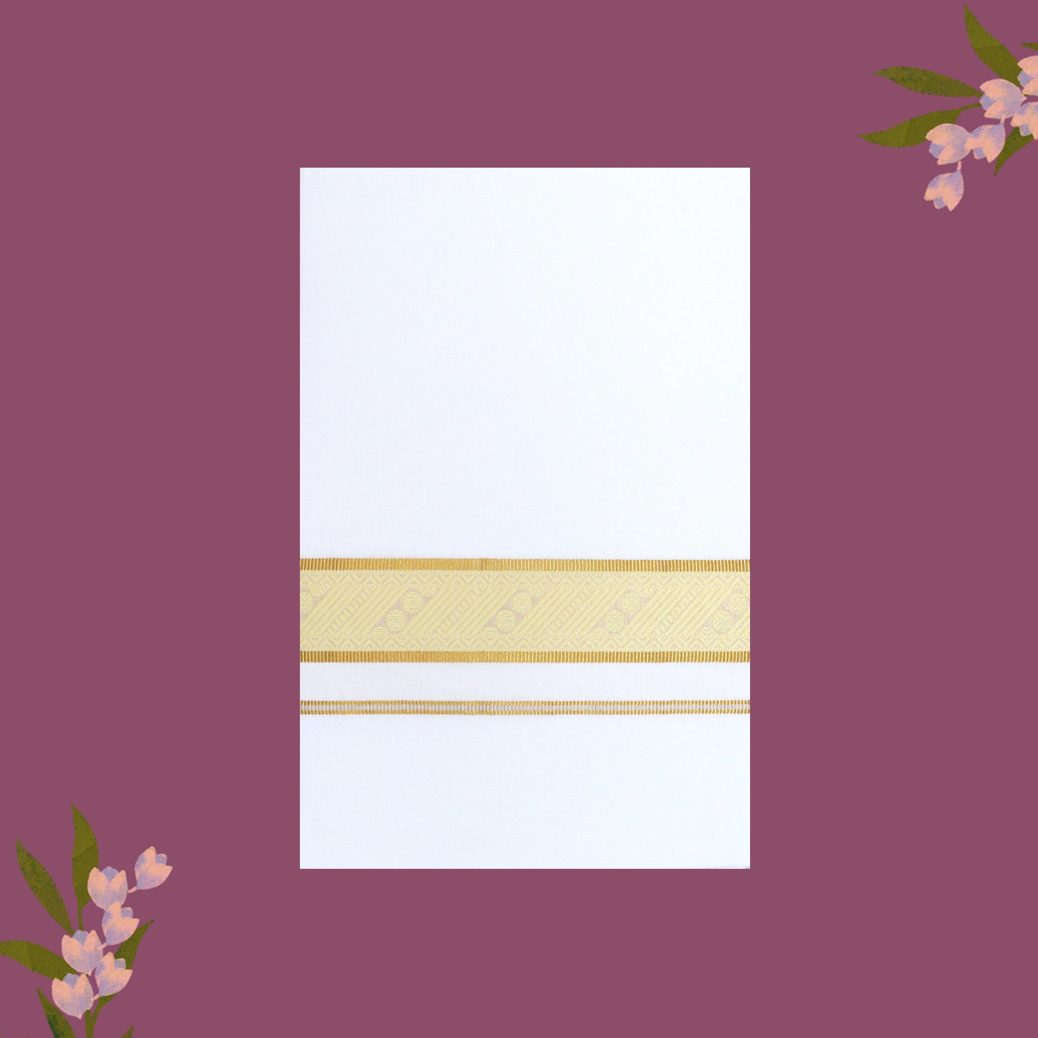 White with Misty Gold Border Single Layer Cotton Men’s Dhoti