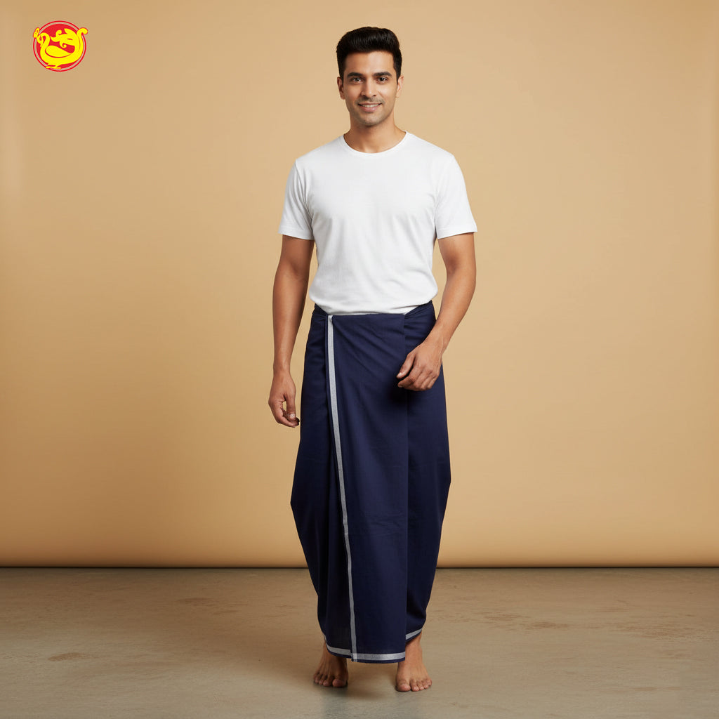 Dark Navy Blue -Men’s Plain Cotton Lungi – Soft & Comfortable
