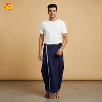 Dark Navy Blue -Men’s Plain Cotton Lungi – Soft & Comfortable