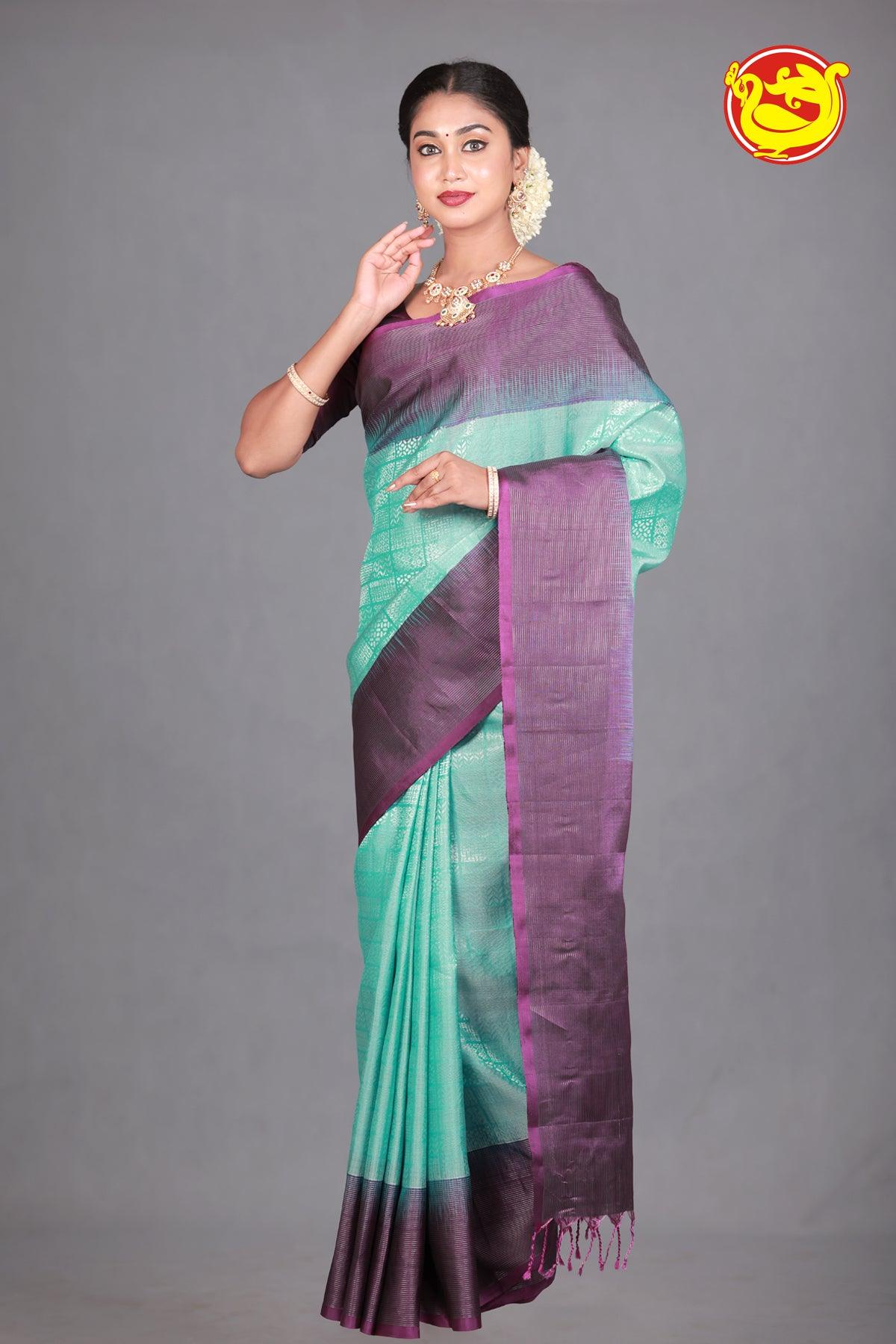 Ice Blue With Dark Purple Soft Silk Saree