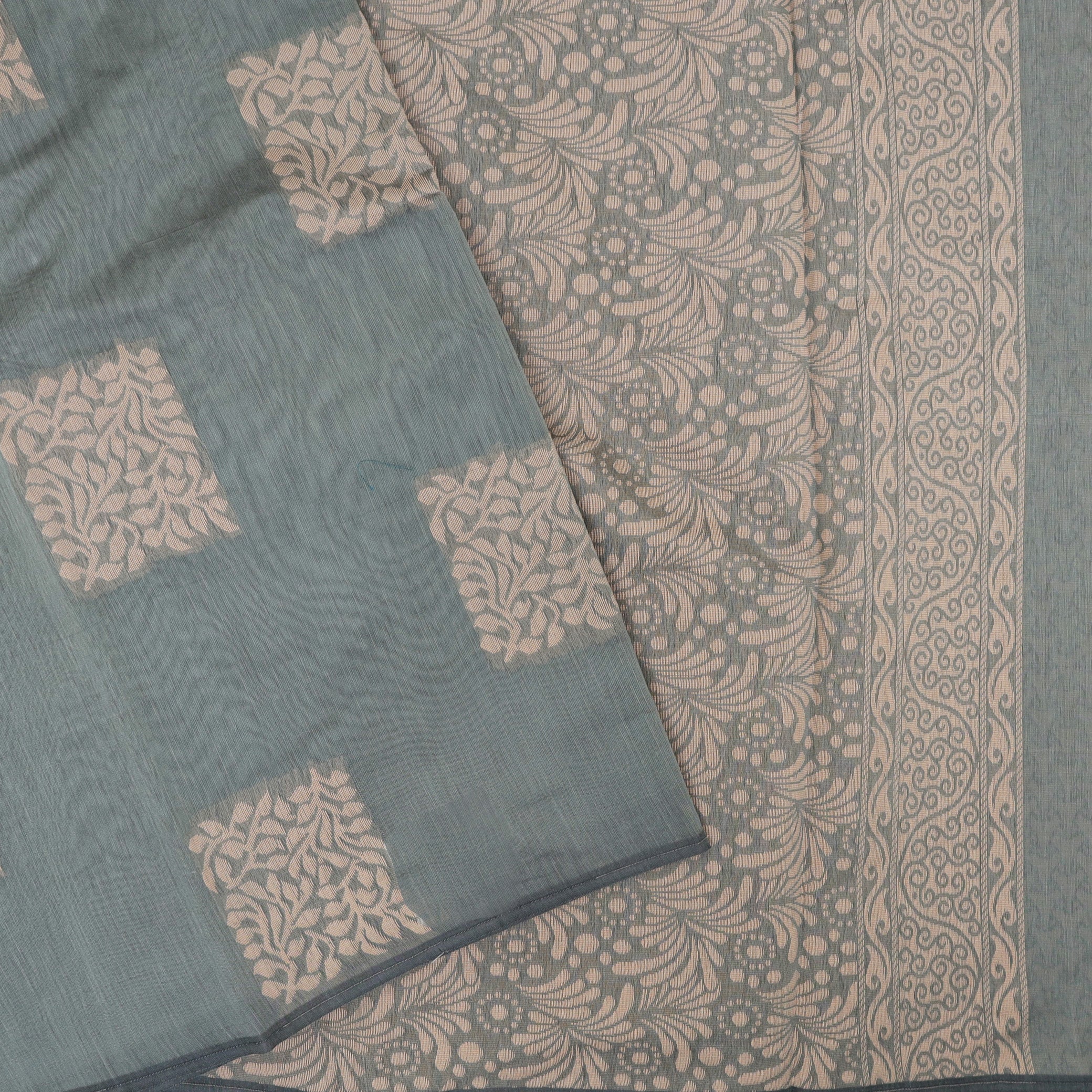 Ash Grey With Sandal Zari   Silk Cotton Saree