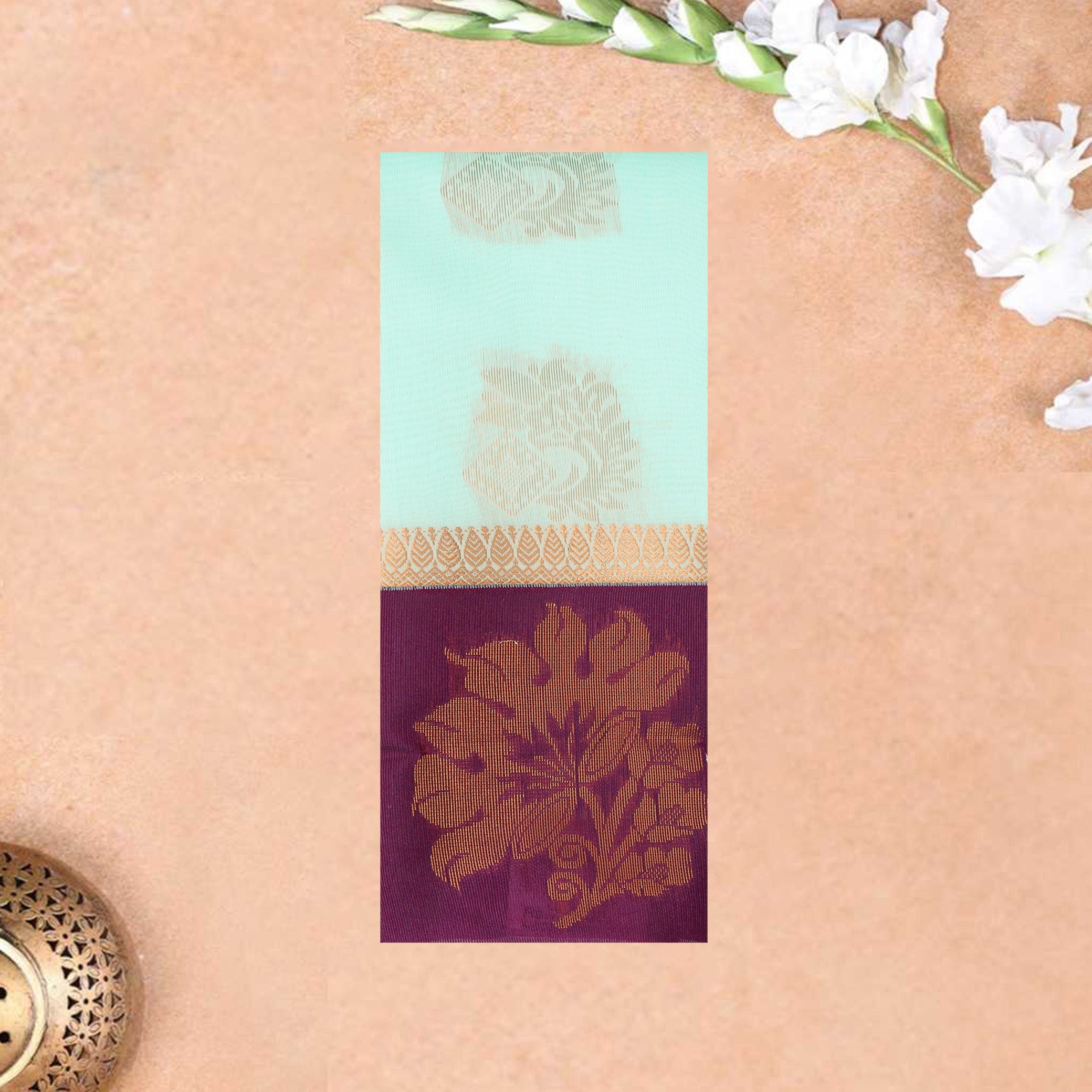 Pale Green With  Purple  Border Silk Cotton Saree