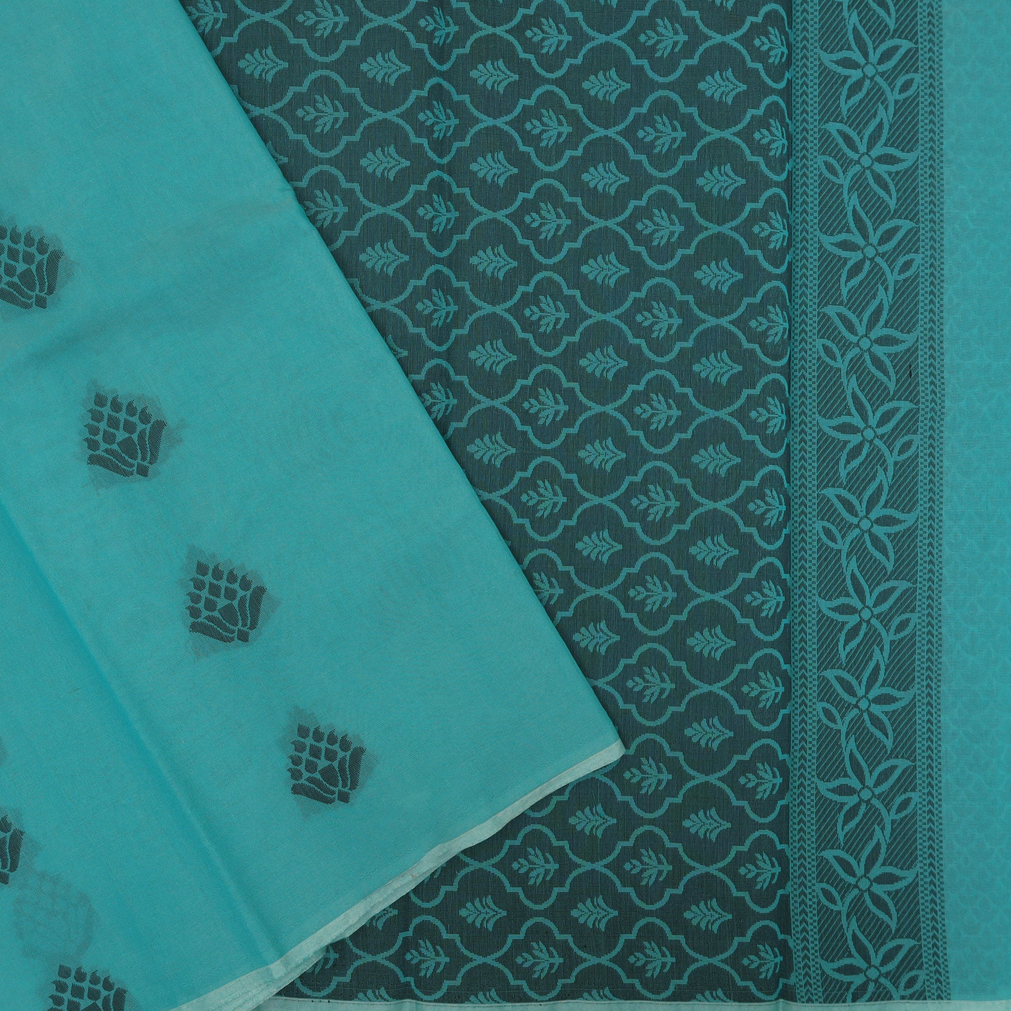 Sea Green With Black Zari  Silk Cotton Saree