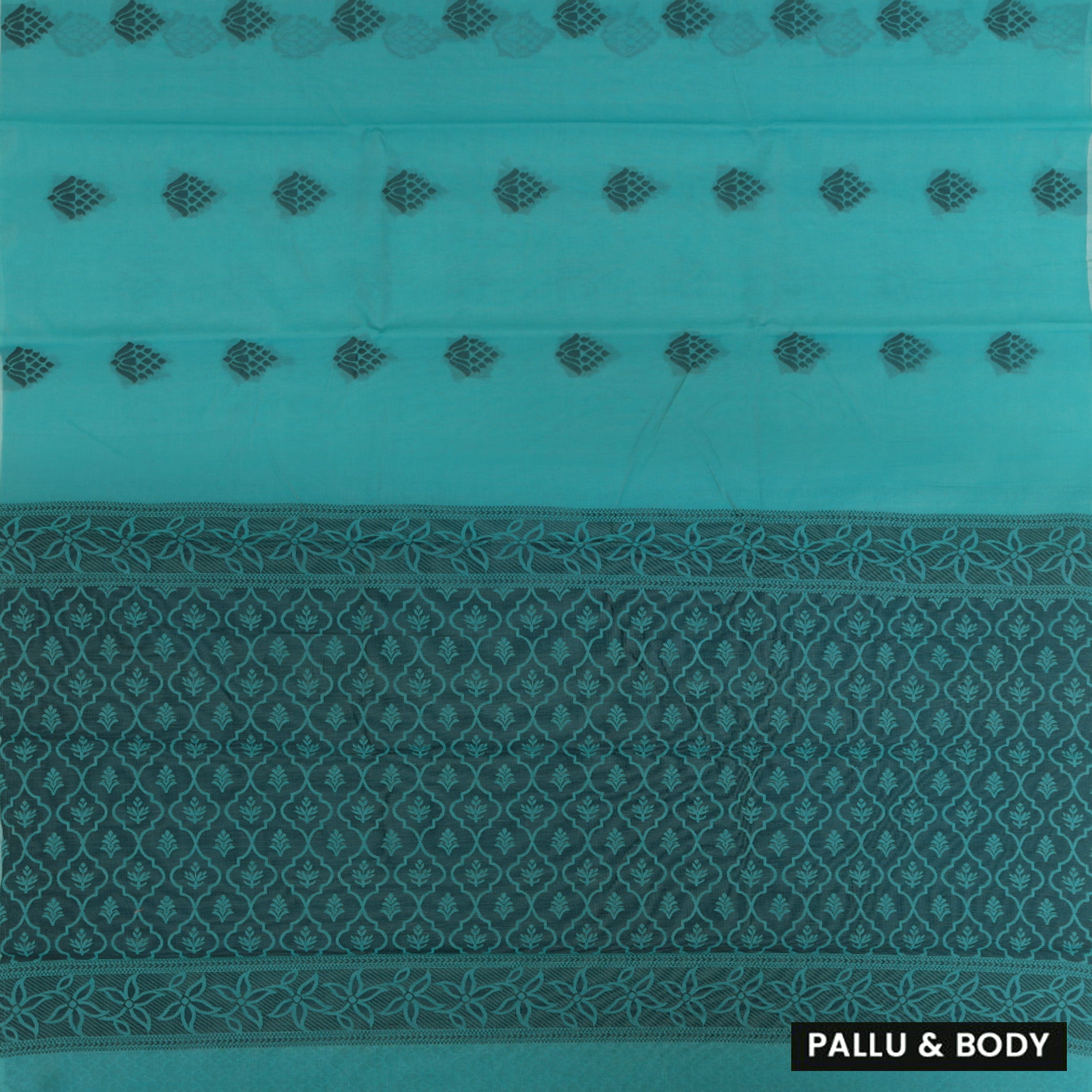 Sea Green With Black Zari  Silk Cotton Saree