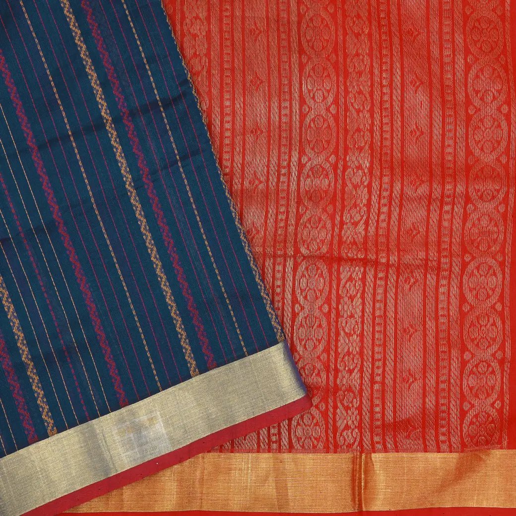 Navy Blue with Red Arani Silk Cotton Saree