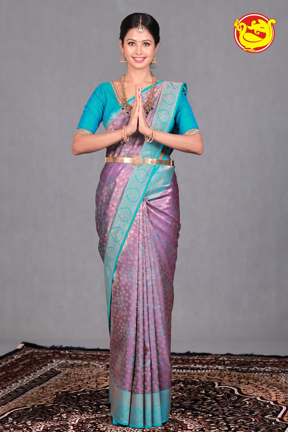 Purple Wedding Silk Saree With Peacock Blue Pallu