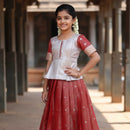 Silver With Red Girls Branded Readymade Pattu Pavadai