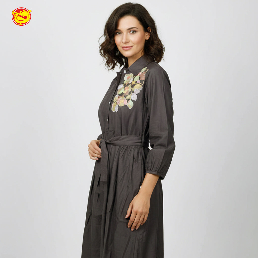 Charcoal Grey Colour With Floral  Design Ladies Branded Umbrella Top Readymade
