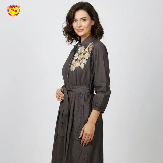 Charcoal Grey Colour With Floral  Design Ladies Branded Umbrella Top Readymade