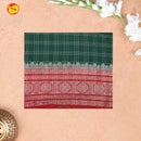 Green with Red blue Stripes Design Semi Raw Silk Saree