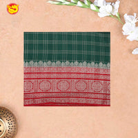 Green with Red blue Stripes Design Semi Raw Silk Saree