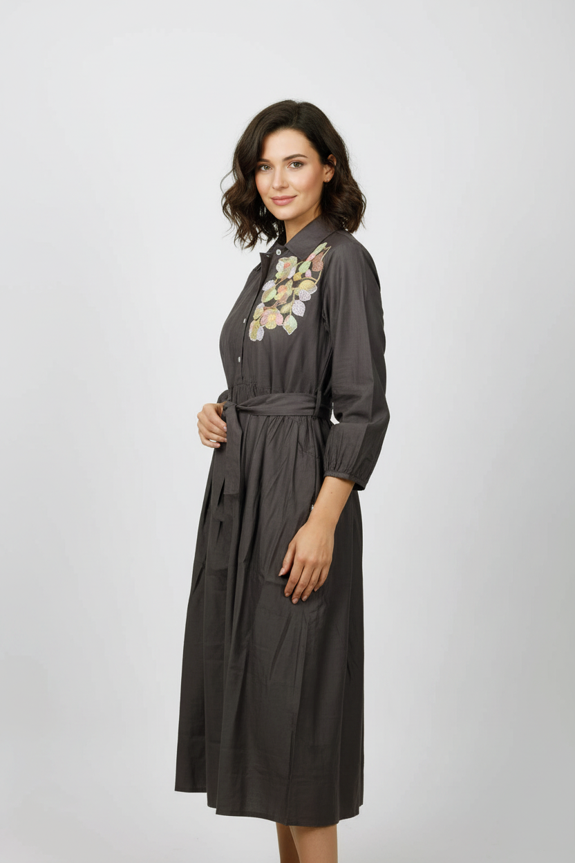 Charcoal Grey Colour With Floral  Design Ladies Branded Umbrella Top Readymade