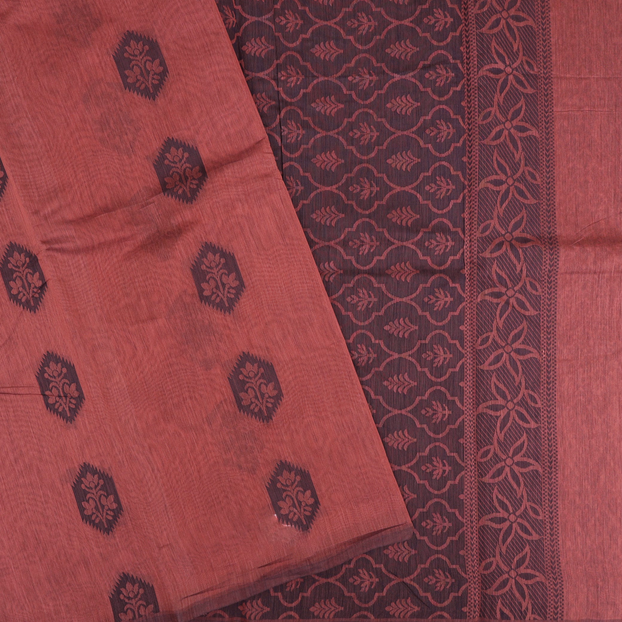 Rust Orange With Black Zari Silk Cotton Saree