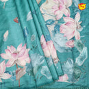 Rama Green with Floral Print Raw Silk Saree - Thenianantham