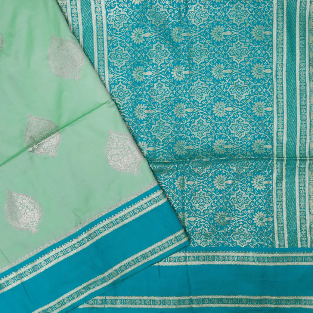 Pale Green with Blue  Soft Silk Saree
