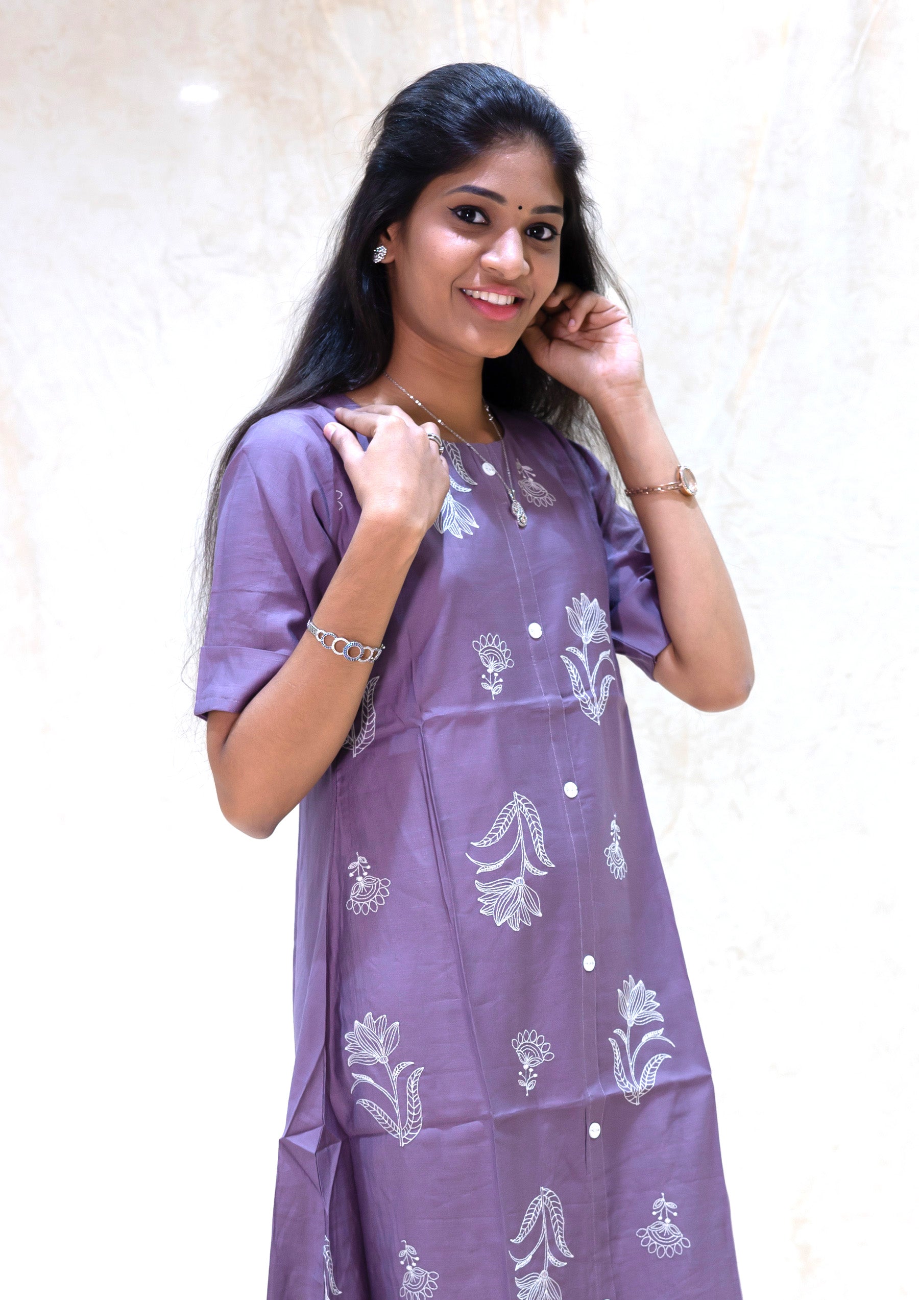 Vannam-Lavender With Floral Design Ladies Branded Umbrella Top Readymade