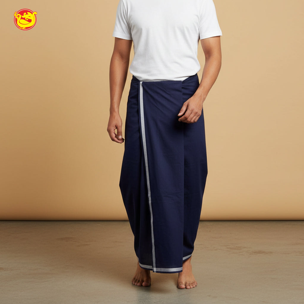 Dark Navy Blue -Men’s Plain Cotton Lungi – Soft & Comfortable