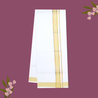 White with Misty Gold Border Single Layer Cotton Men’s Dhoti