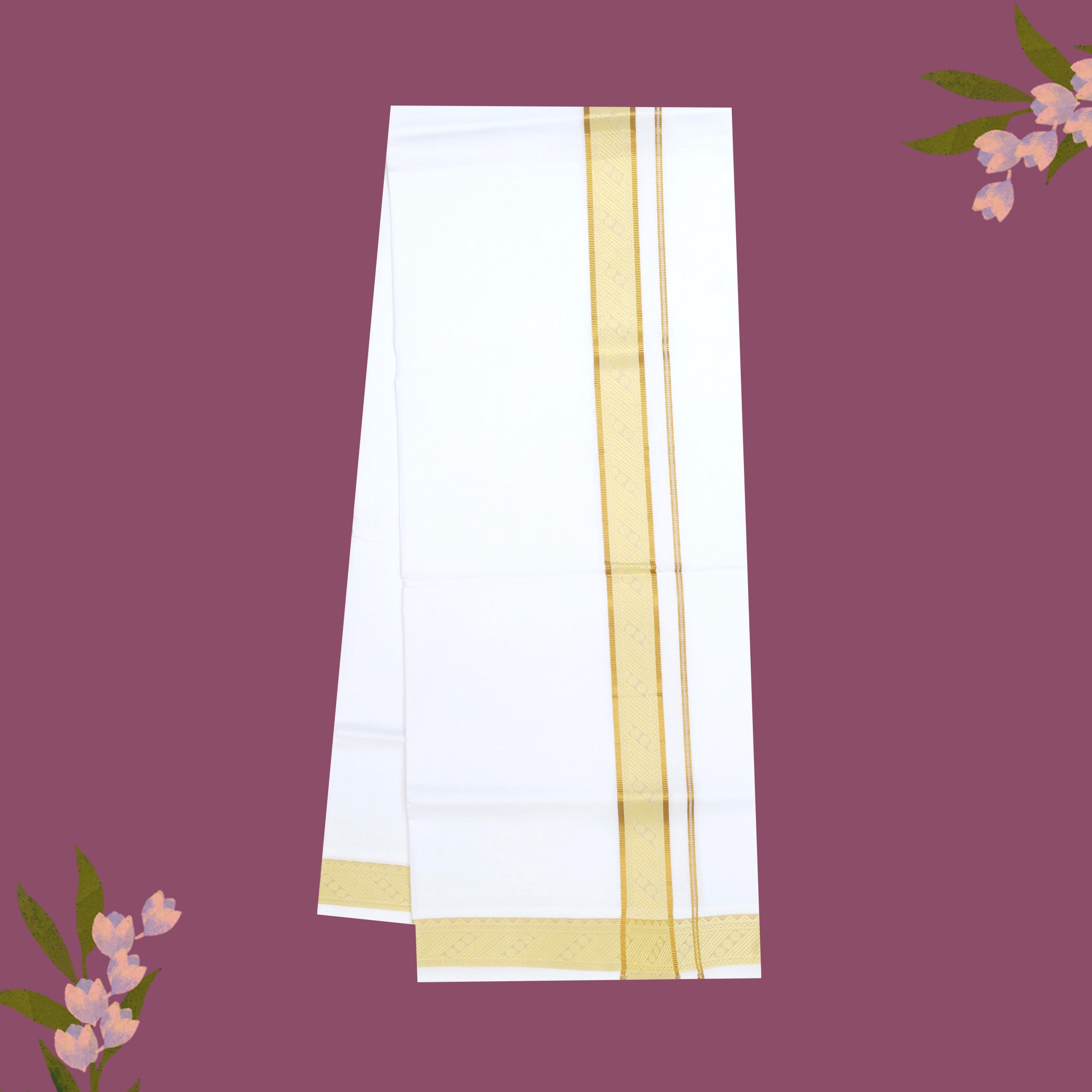 White with Misty Gold Border Single Layer Cotton Men’s Dhoti