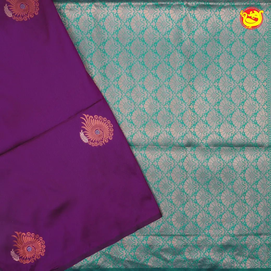 Dark Purple with Green Soft Silk Saree