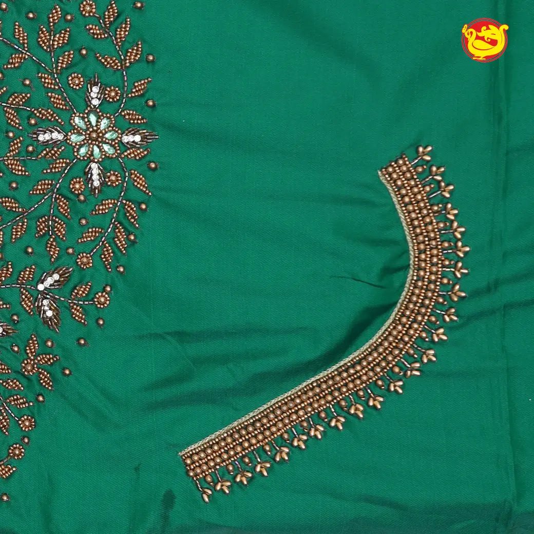 Deep Green Bridal Aariwork Blouse - Thenianantham