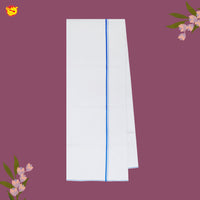 White with Blue Fancy Border Single Layer Cotton Men’s Dhoti