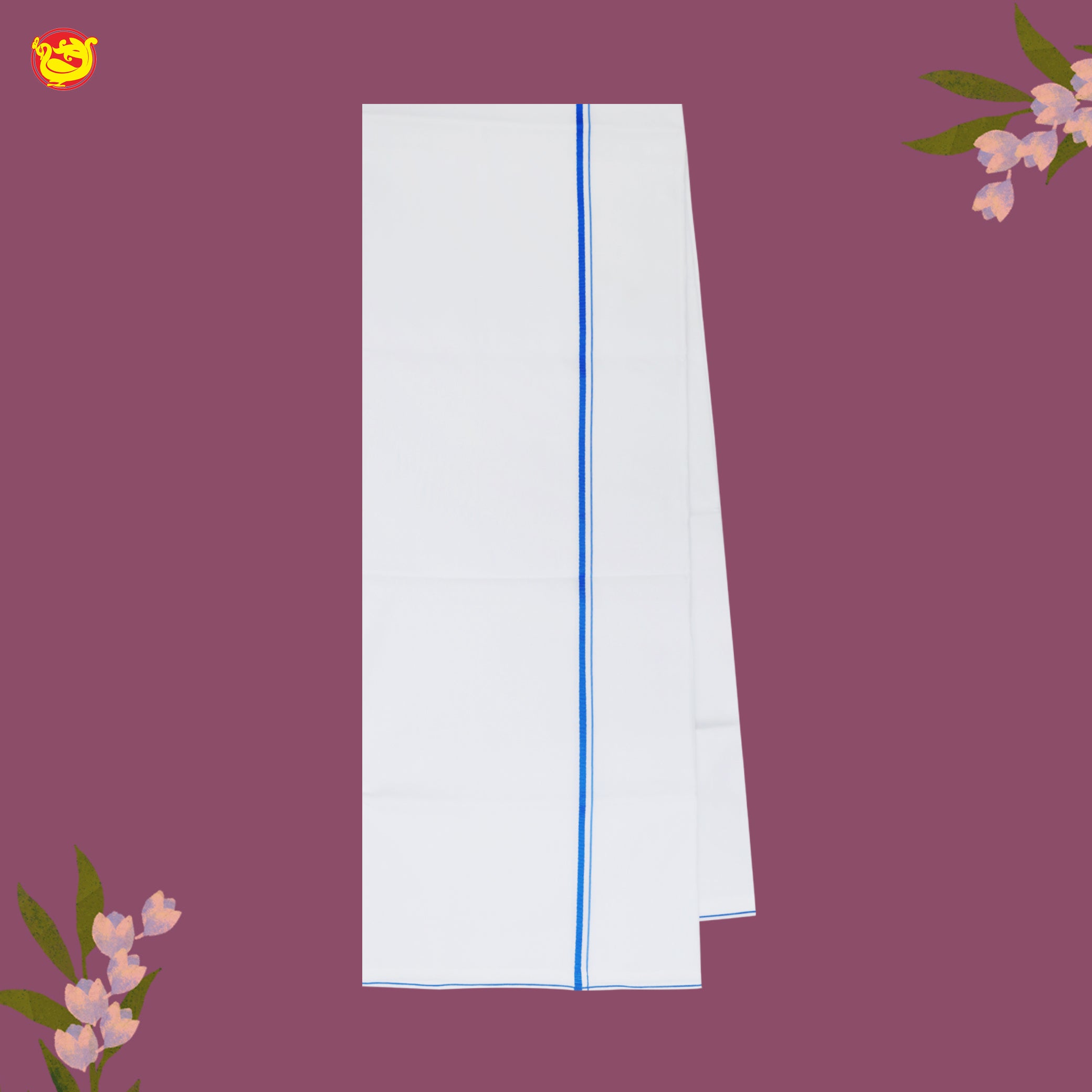 White with Blue Fancy Border Single Layer Cotton Men’s Dhoti