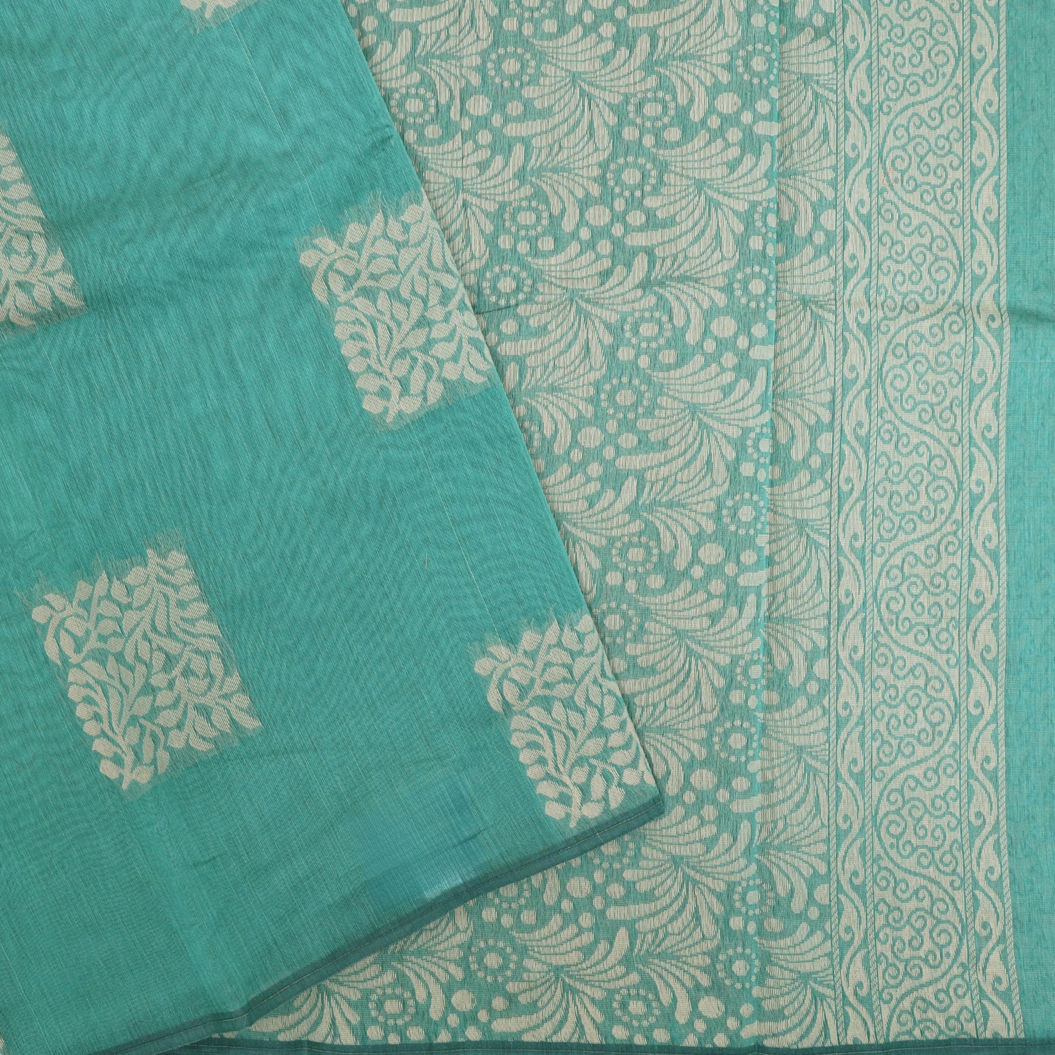Medium Aqua With Sandal Zari  Silk Cotton Saree