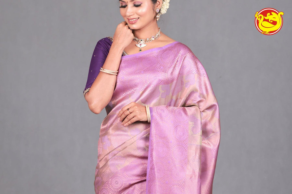 Light Green Wedding Silk Saree With Lavender Pallu