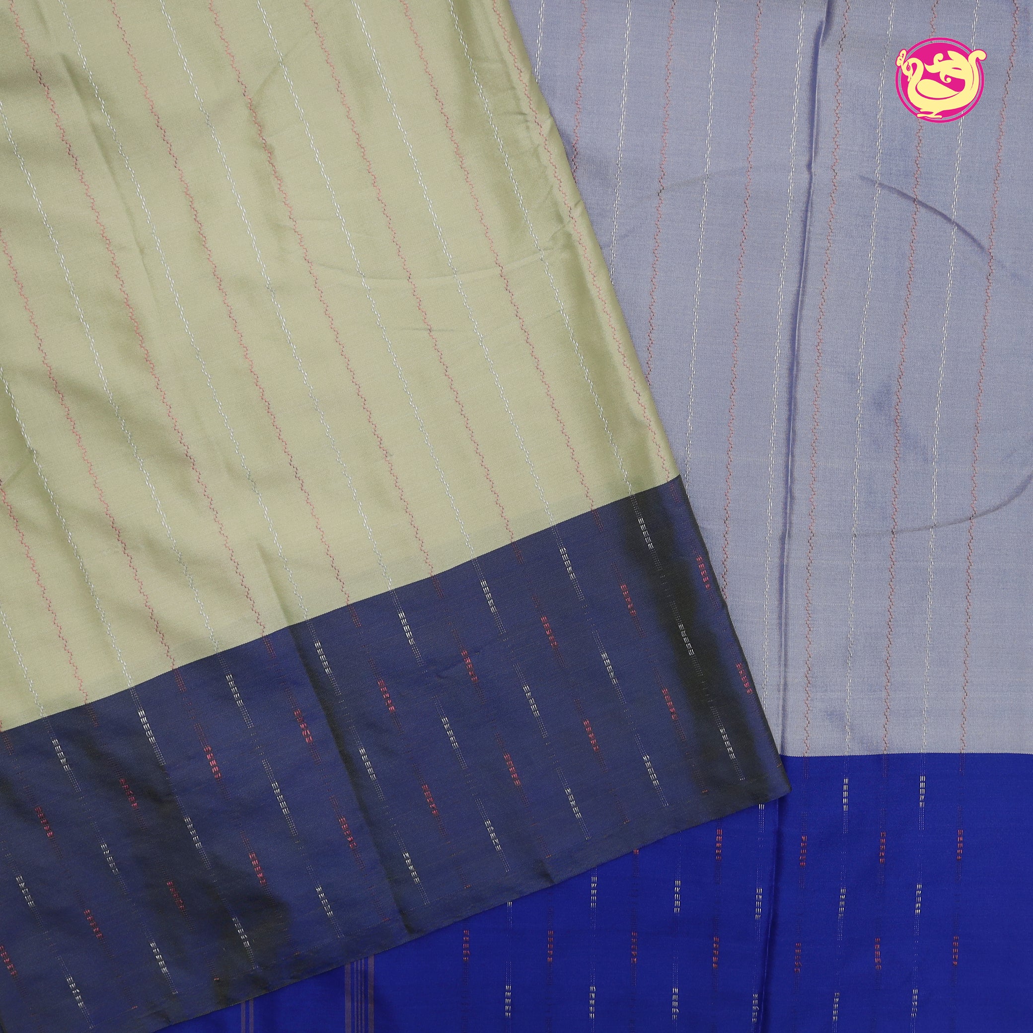 Pastel Green with Navy Blue Arani Fancy Silk Saree