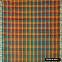 Multi Colour Small Checked Pattern Pure Chettinad Cotton Saree without Blouse