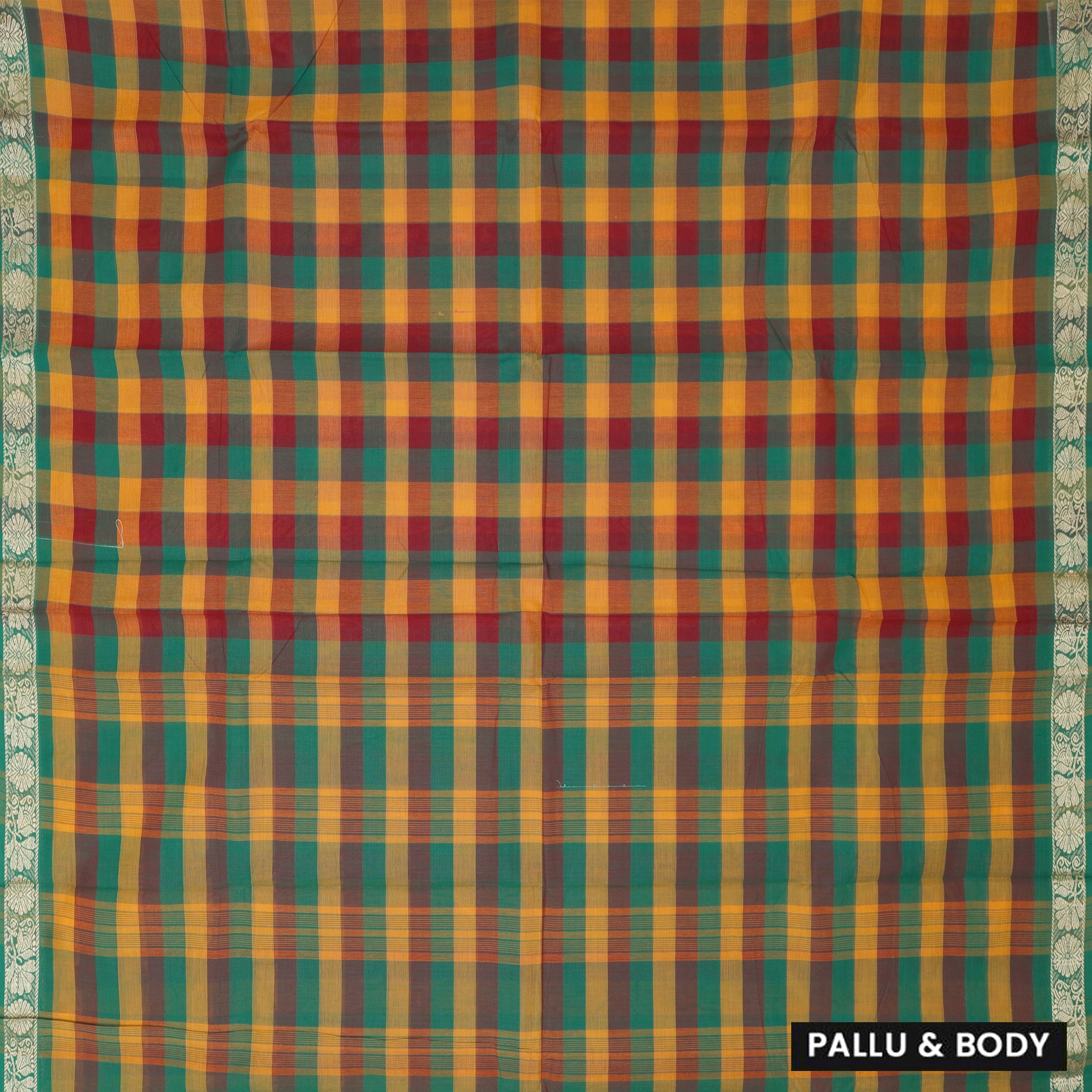 Multi Colour Small Checked Pattern Pure Chettinad Cotton Saree without Blouse