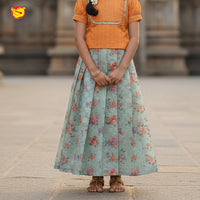 Orange with Grey Girls Readymade Pattu Pavadai Set