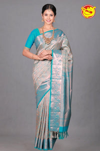 Light Blue Wedding Silk Saree With Peacock Blue Pallu - Thenianantham