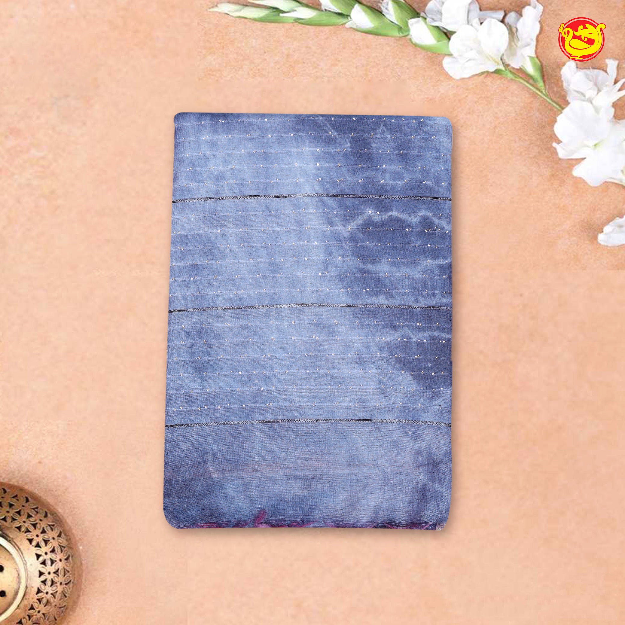 Blue-Gray Art Bamboo Cotton Saree