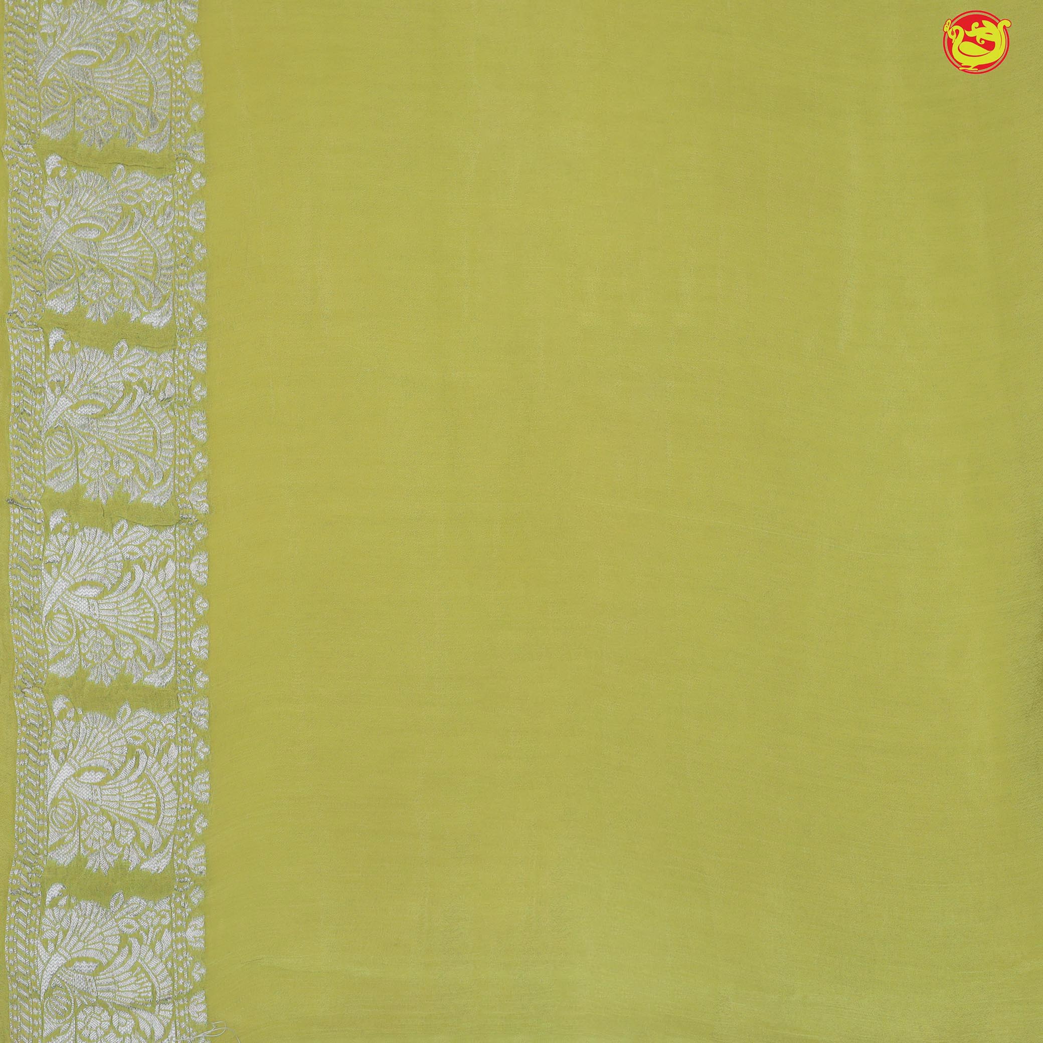 Fresh Green With Floral Motifs Silver Zari Khadi Banarasi Georgette Silk Saree