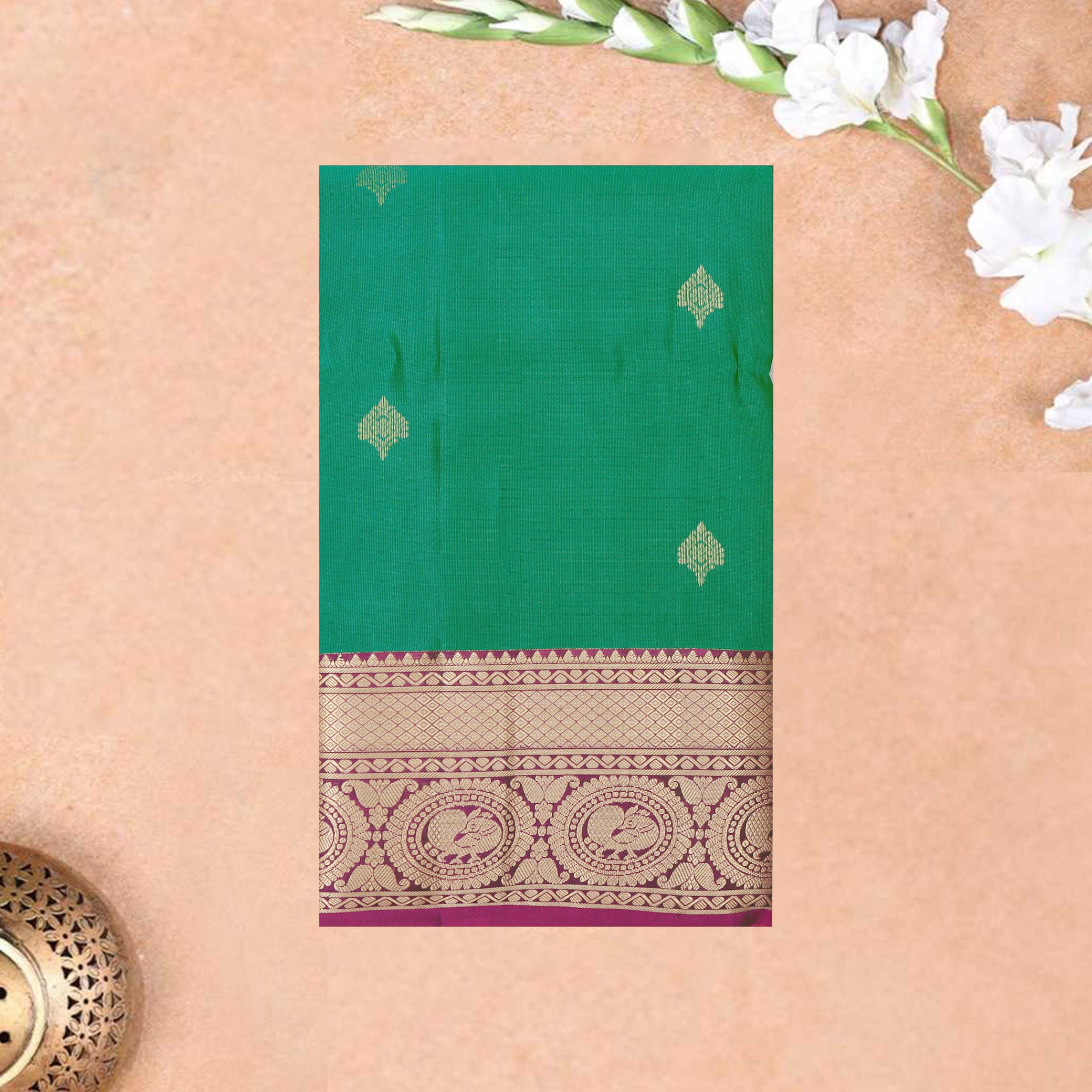 Green With Pink Yuvana Semi Soft Silk Saree