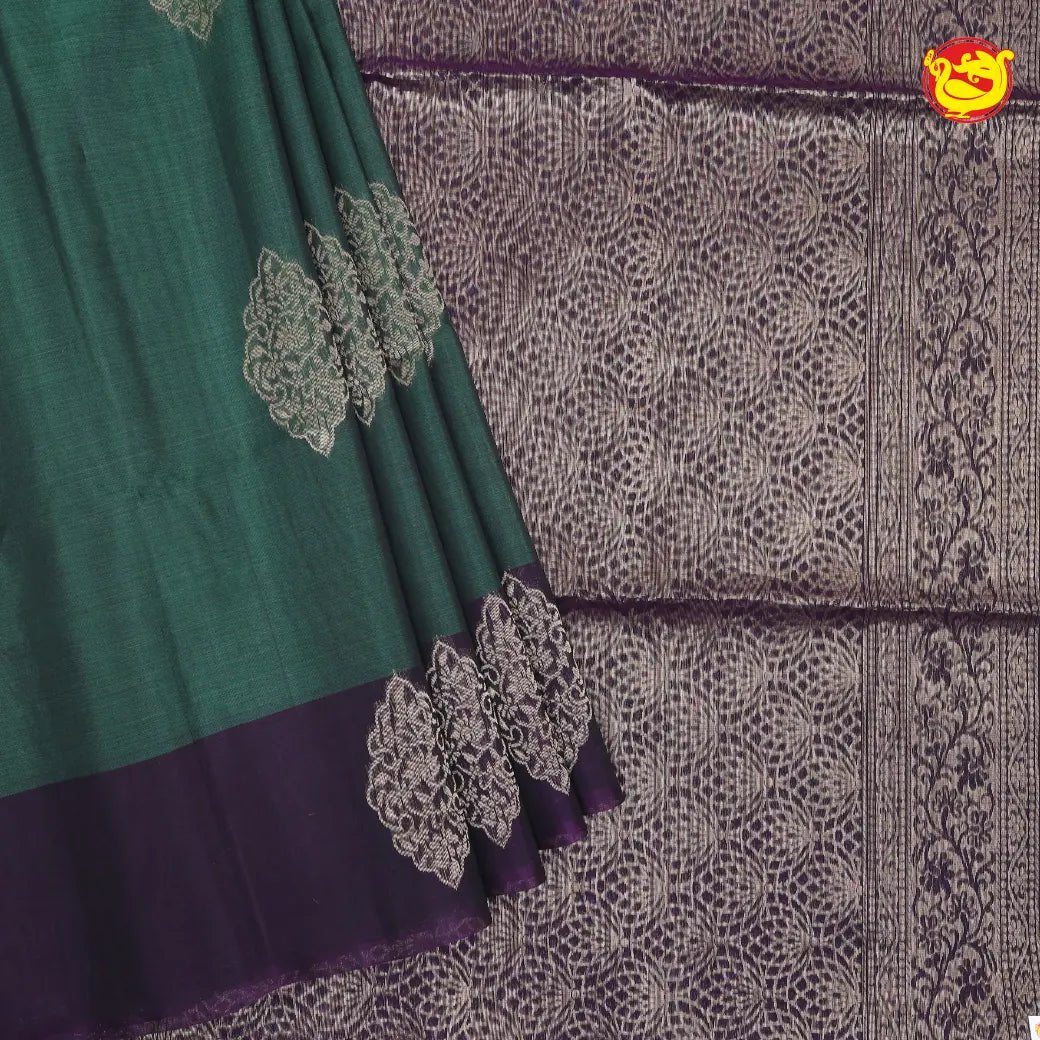 Green With Purple Pure Silk Cotton Saree