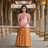 Pink with Orange Girls Readymade Pattu Pavadai Set