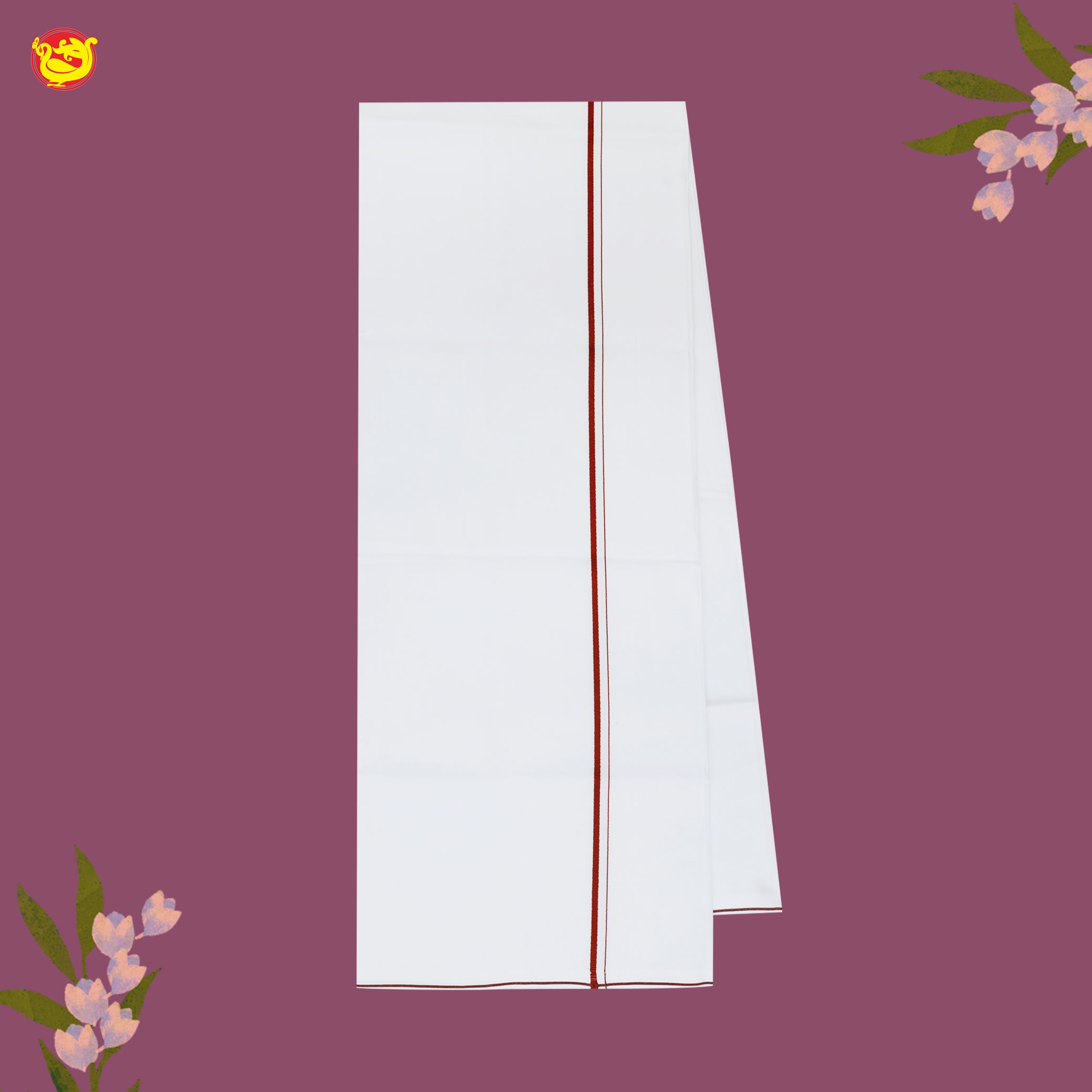 White with Red Fancy Border Single Layer Cotton Men’s Dhoti