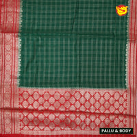 Green with Red blue Stripes Design Semi Raw Silk Saree