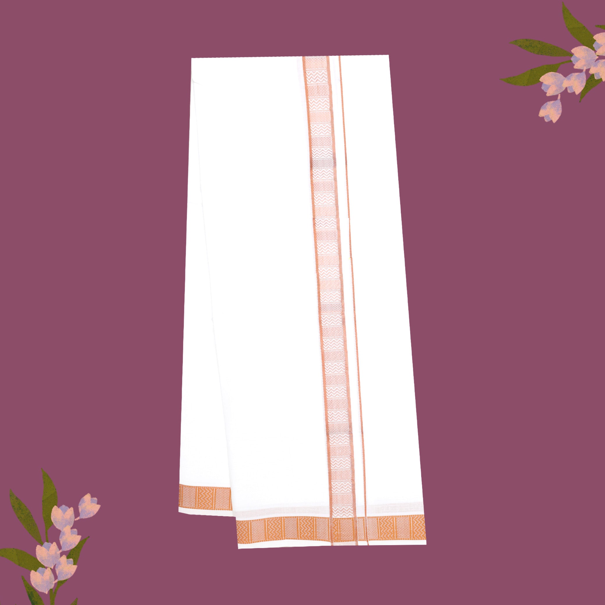 White with Copper Border Single Layer Cotton Men’s Dhoti