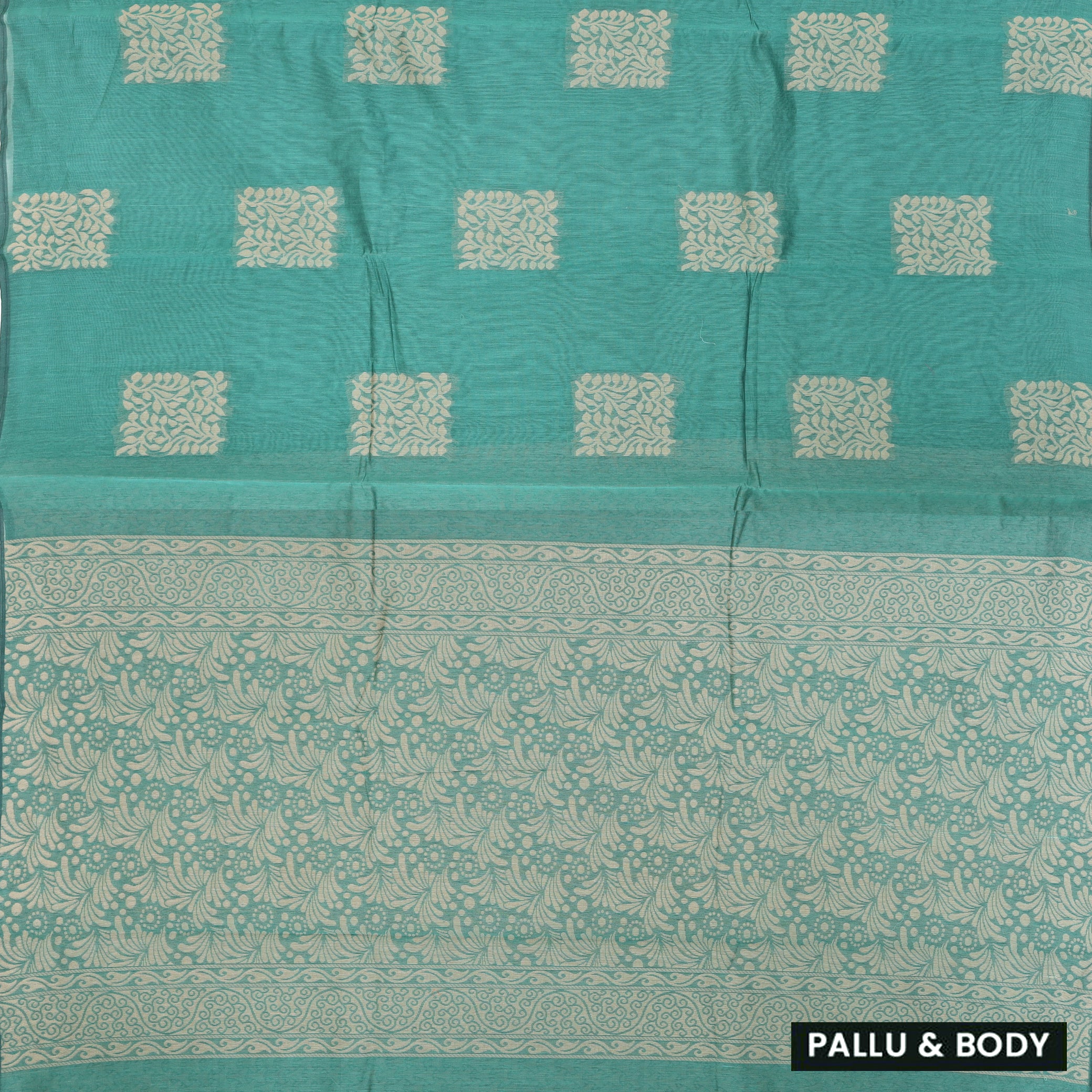 Medium Aqua With Sandal Zari  Silk Cotton Saree