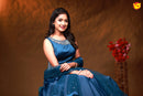 Peacock Blue With Bead And Stone Work Satin Party Gown - Thenianantham