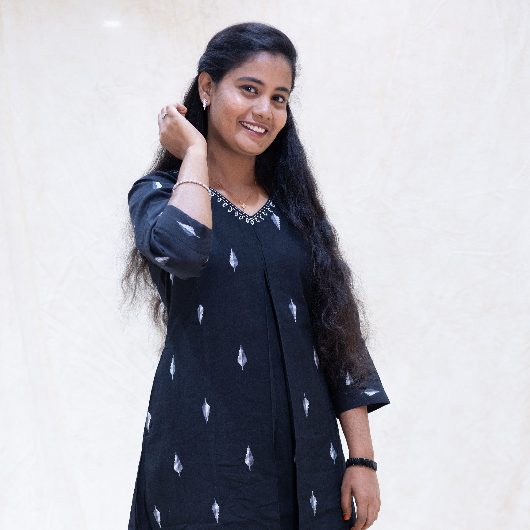 Yazhini-Black with White patterns and embroidery Ladies Branded Co-ord-set Readymade