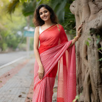 Red With White  Colour   Mul Mul Cotton Sarees